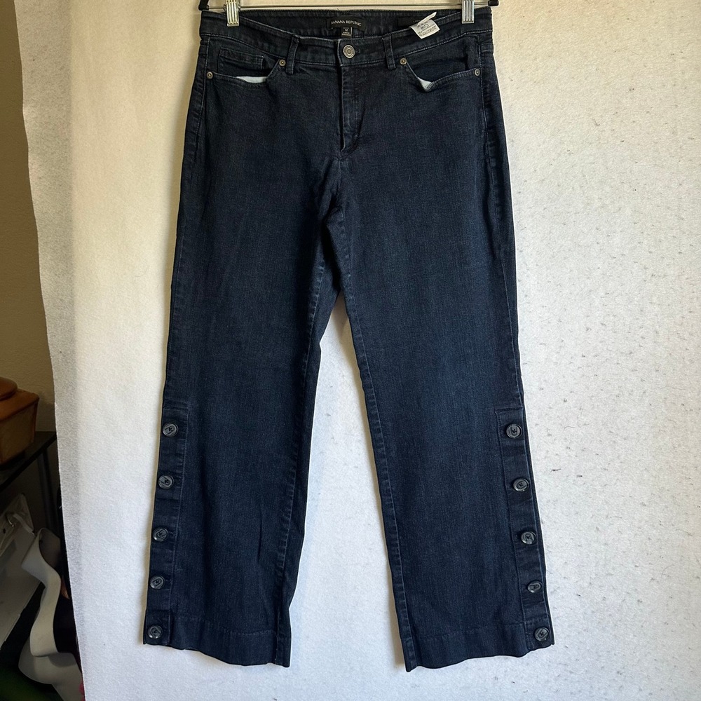 Banana Republic Logan Petite Wide Leg Side Button Crop Jeans Dark Wash 12P